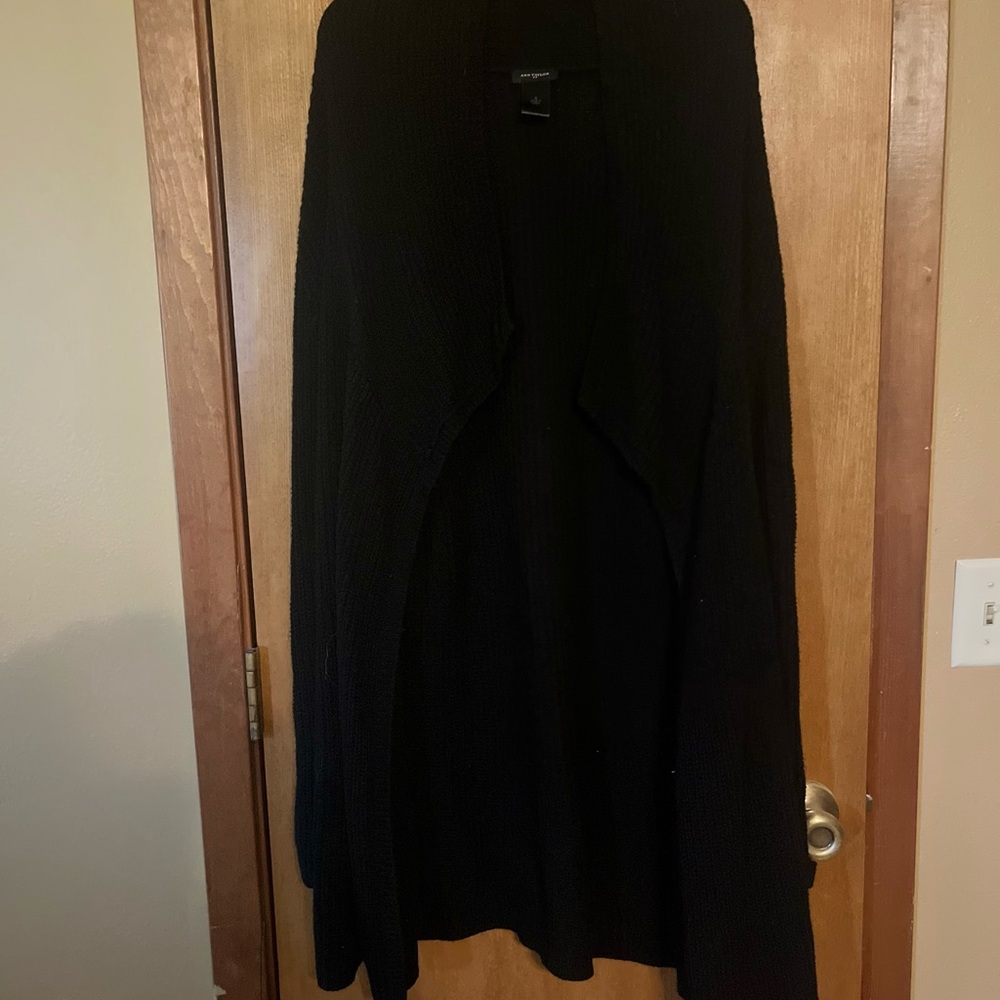 Ann Taylor Black Open-Front Knit Cardigan